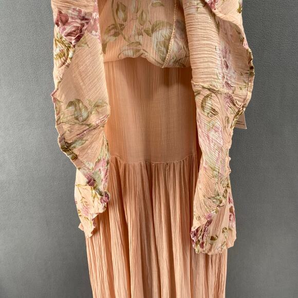 Vtg 90s NOS American Angel Romantic Boho Rose Floral Crinkle Rayon Maxi Dress L - Picture 8 of 16